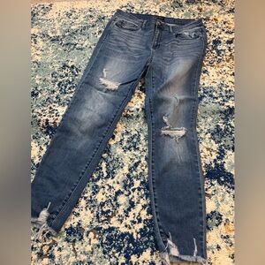 Judy Blue High Rise Medium Distressed Wash Frayed Hem Skinny Jeans - 15|32